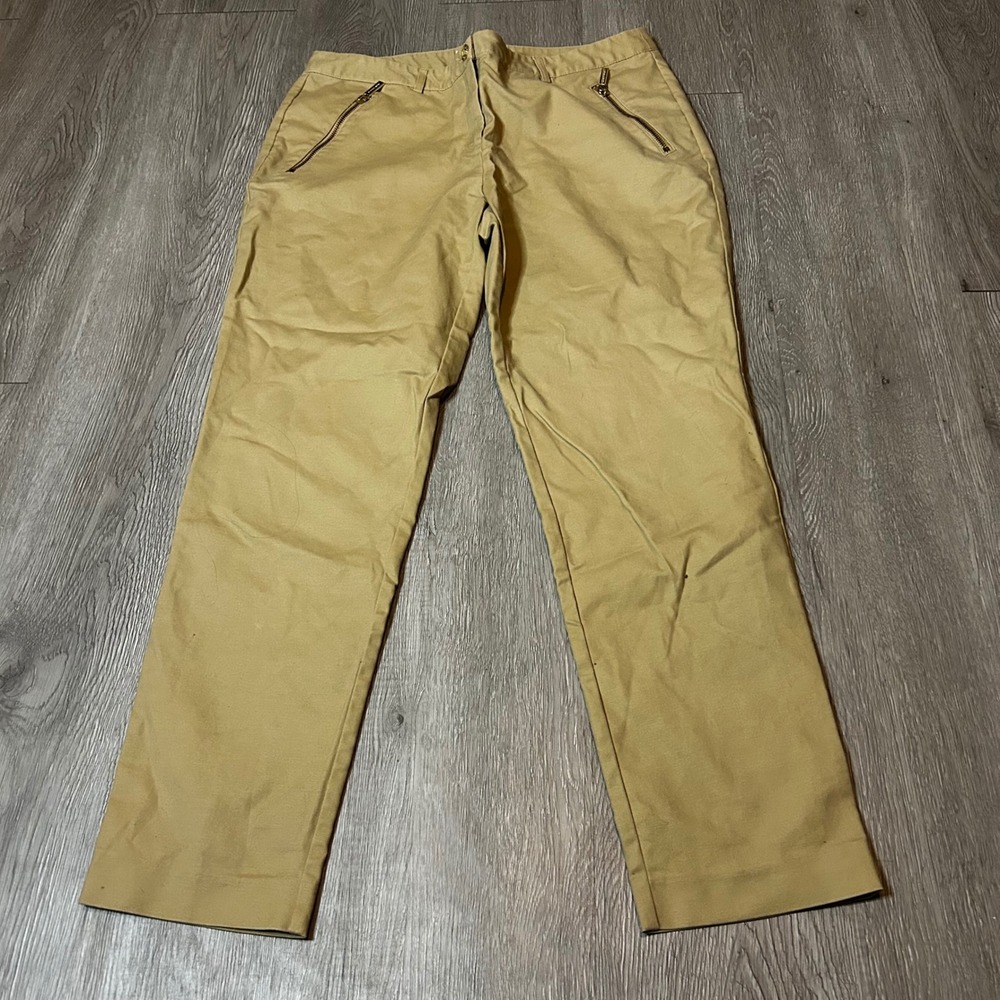 Michael Kors Womens Khaki Chino Pants Zip Pockets Tan Straight Leg Sz 12 Office - Picture 2 of 7